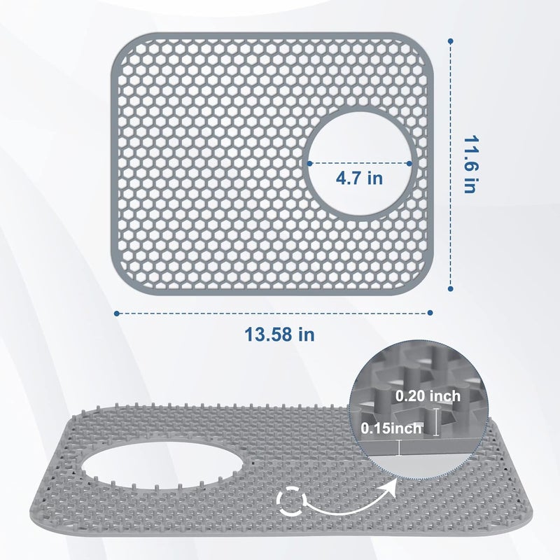 Bestjing 2 Pack Silicone Kitchen Sink Protector Mat with Rear Drain - 13.58''x 11.6'' Kitchen Sink Accessory, Folding Non-Slip Heat Resistant Mat Grid for Bottom of Porcelain Stainless Steel - Image 3